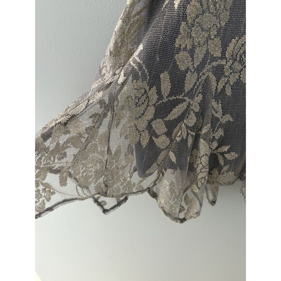 Y2K Lace Midi Dress Sz 6 Gray Gold Metallic Whimsigoth Fairy Grunge Babydoll * - Picture 7 of 16